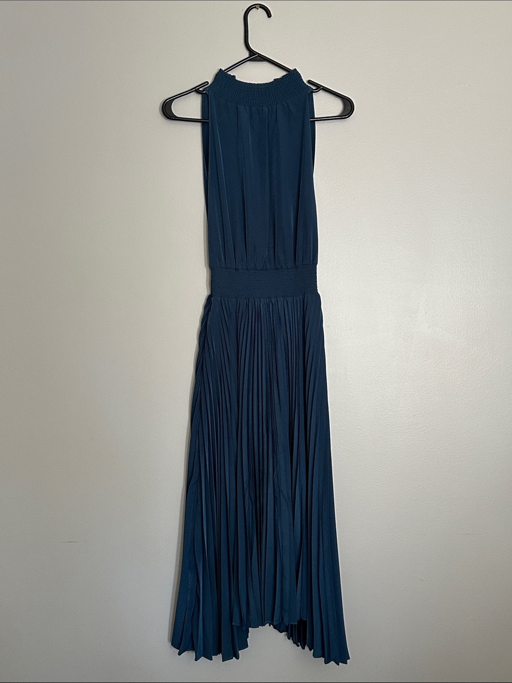 RW&CO. Navy Pleated Maxi Dress with Smocked Waist